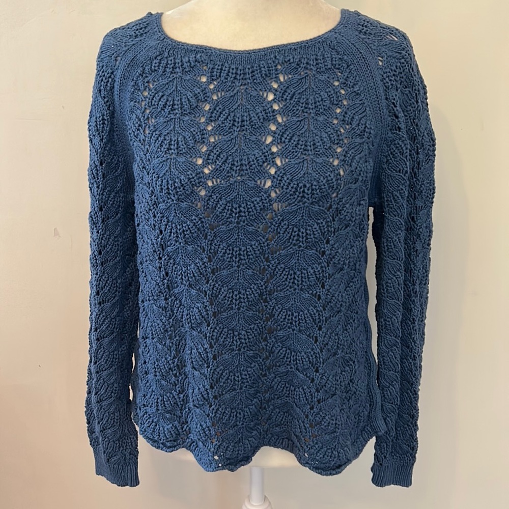 Loft cotton long sleeve blue knit crewneck sweater Size XL
